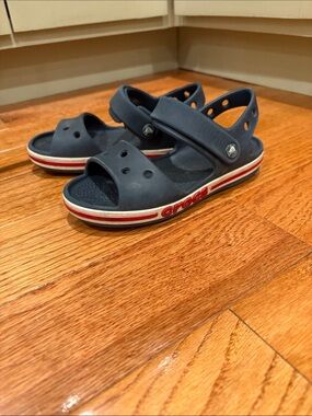 CROCS Navy Kids' Sandal with Red and White Trim